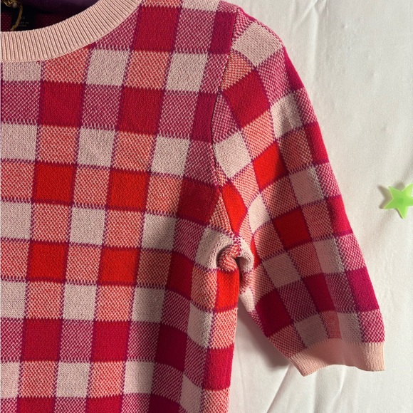 Ann Taylor Pink Red Purple Plaid Short Sleeve Sweater Top - Picture 14 of 14